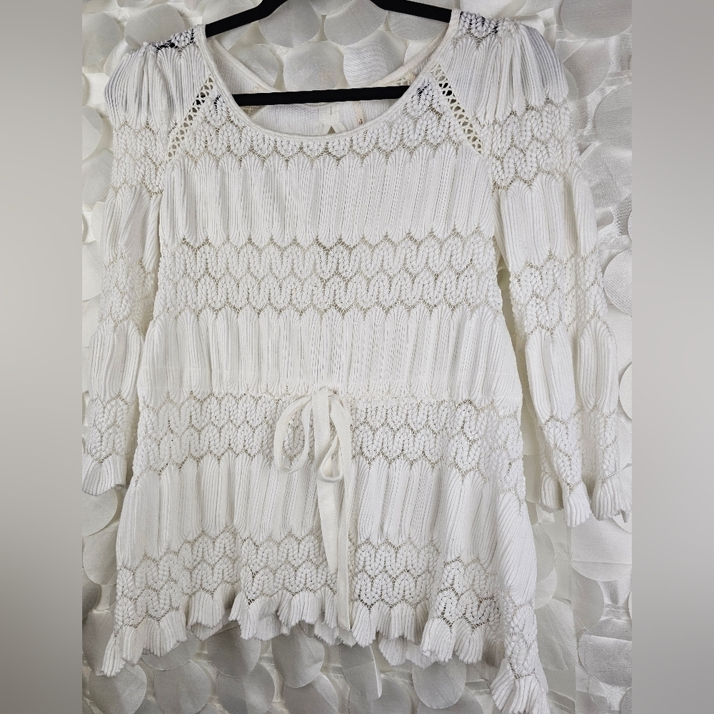 Free‎ People Boho White Lace Blouse | XS | Romantic Crochet Peasant Top - Picture 3 of 5